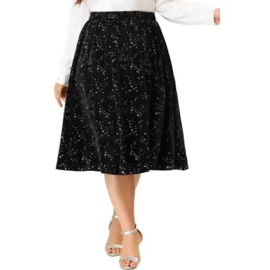 Agnes Orinda Women's Plus Size Outfits Velvet A Line Knee Length Star Flare Skirt image {5}