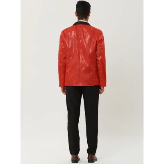 Lars Amadeus Men's Shiny Sequins Wedding Party Prom Sparkly One Button Blazer image {4}