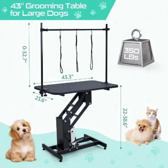 43.3" Hydraulic Dog Grooming Table w/ Adj. Arm/Noose (22"-39" Ht) - Heavy Duty 350LB Max Professional Pet Grooming image {2}