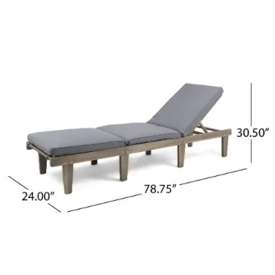 Acacia Wood Patio Chaise Lounge with Water-Resistant Cushion, Outdoor Furniture, Chaise Lounges Outdoor Chairs for Outside -Christopher Knight Home image {2}