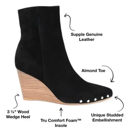 Journee Signature Womens Genuine Leather Reeya Almond Toe Wedge Ankle Booties image {7}