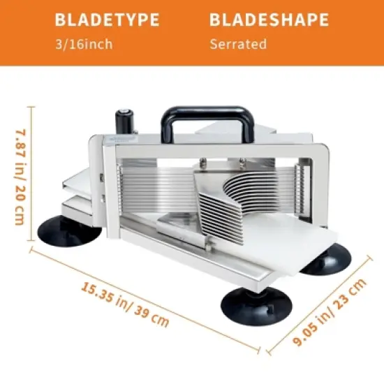 1/4"+3/8"+3/16" Stainless Steel Tomato Slicer | Heavy-Duty Commercial Manual Cutter with Non-Slip Feet | Ideal for Tomatoes image {1}