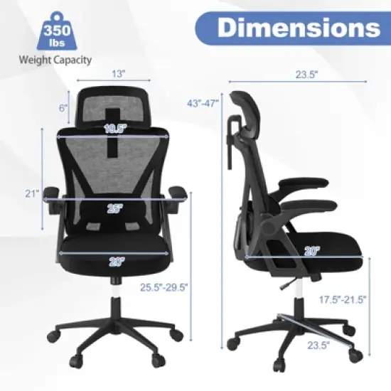 Tangkula Ergonomic Mesh Office Chair w/ Lumbar Support 2D Headrest Flip-up Padded Arms image {8}