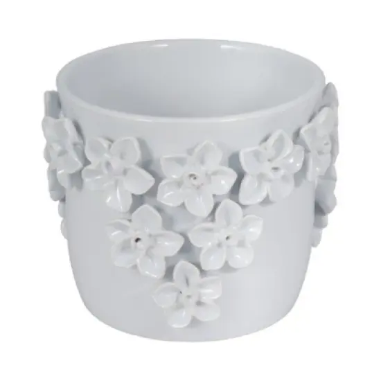 Planter Stoneware Ceramic Floral Design with Raised 3D Sculpted Flowers and Glossy Handcrafted Texture Detailing image {14}
