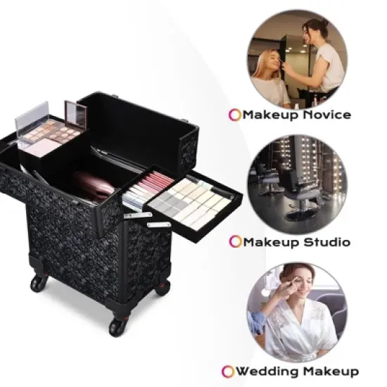 Byootique Rolling Makeup Train Case Cosmetic Trolley Organizer Mermaid Black image {1}