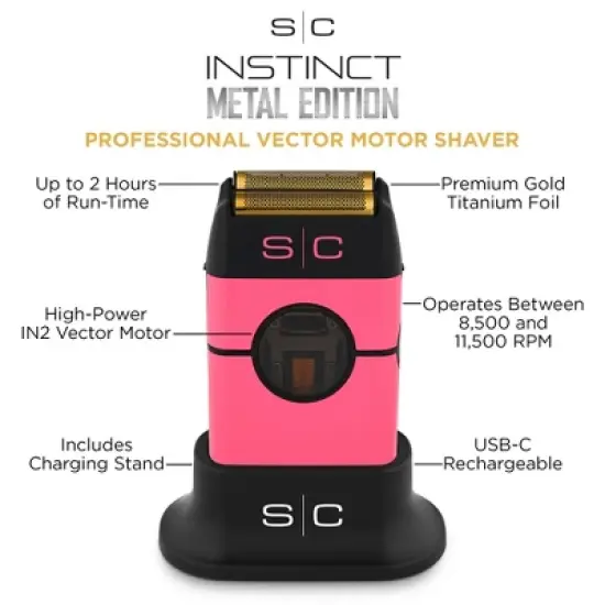 StyleCraft Instinct Metal Cordless Double Foil Shaver with IN2 Vector Motor Intuitive Torque Control, USB-C Rechargeable, Pink image {4}