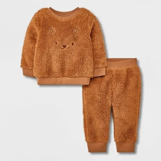 Baby Embroidered Faux Shearling Top & Bottom Set - Cat & Jack&trade; Brown image {3}