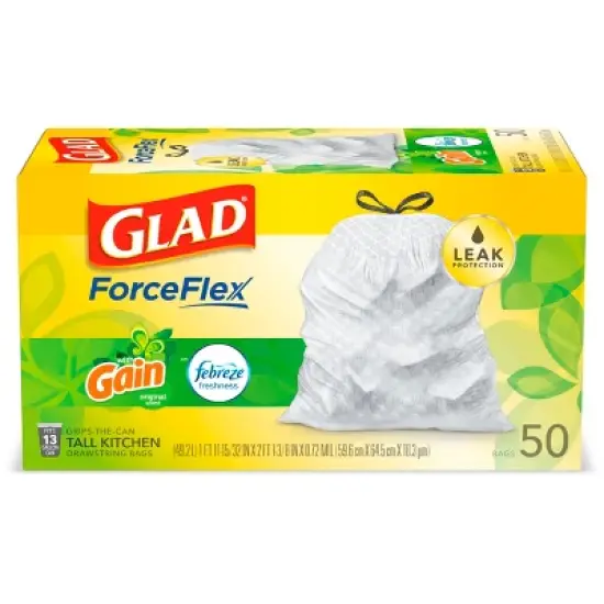 Glad ForceFlex Tall Kitchen Drawstring Trash Bags - Gain Original - 13 Gallon image {1}