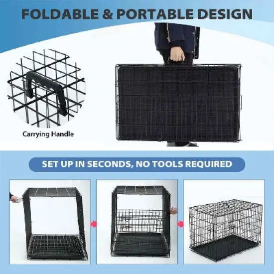 FDW 42 Inch Dog Crates for Large Dogs Folding Metal Wire Crates Dog Kennels Pet Dog Cage Crate with Double-Door,Divider Panel, Removable Tray and image {4}