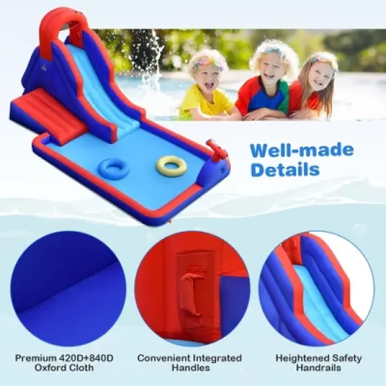 Costway Inflatable Water Slide Park w/ Climb Slide Pool & 2 Swim Rings Blower Excluded image {6}