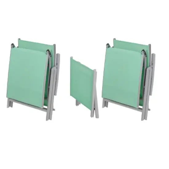 3pc Outdoor Aluminum Folding Adjustable Chaise Lounge Chair and Table Set Green - Crestlive Products image {2}