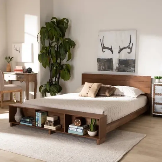 Regina Wood Platform Storage Bed with Built-In Shelves Ash Walnut - Baxton Studio image {5}