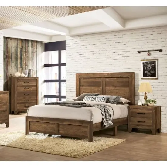 3pc Queen Quail Transitional Bedroom Set Rustic Light Walnut - HOMES: Inside + Out image {1}