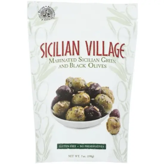 Sicilian Village Marinated Green & Black Olives - Case of 10 - 7 oz. image {1}