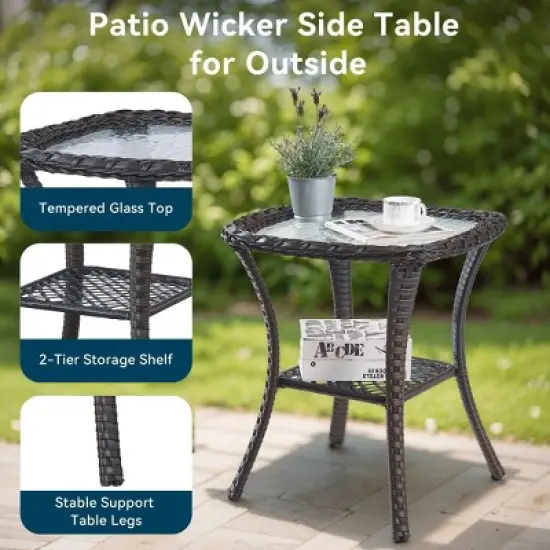 Gymojoy 5 Pieces Outdoor Wicker Sofa with Swivel Chairs, Coffee Table, Patio Furniture Set image {13}