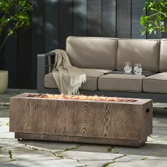 48 Inch Rectangular Iron Propane Fire Pit With Wood Grain Finish And Built In Burner image {3}