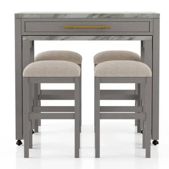 5pc Gardenside Expandable Counter Height Dining Table Set White/Light Gray/Beige - HOMES: Inside + Out image {3}