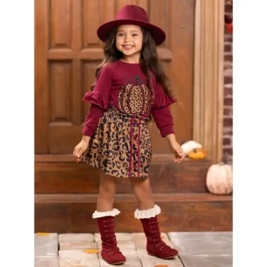 Girls Fierce Pumpkin Vibes Leopard Skirt Set - Mia Belle Girls image {2}
