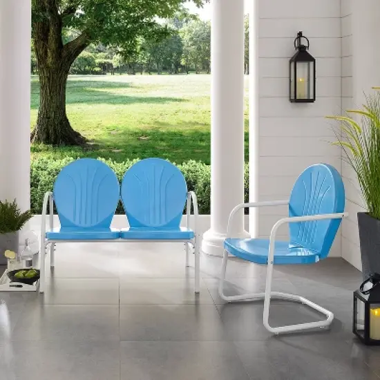 Griffith 2pc Outdoor Seating Set - Blue - Crosley image {2}
