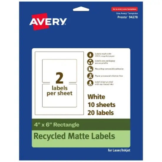 Avery Recycled Matte White Labels,  4" x 6" Rectangle image {9}