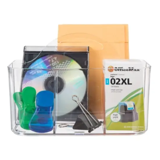 mDesign Small Plastic Storage Caddy Tote for Desktop Office Supplies - Clear image {6}