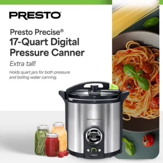 Presto Precise 02152 17 Quart Electric Pressure Canner, Stainless Steel Digital Boiling Water Canner with Removable Pot for Kitchen, Silver image {1}