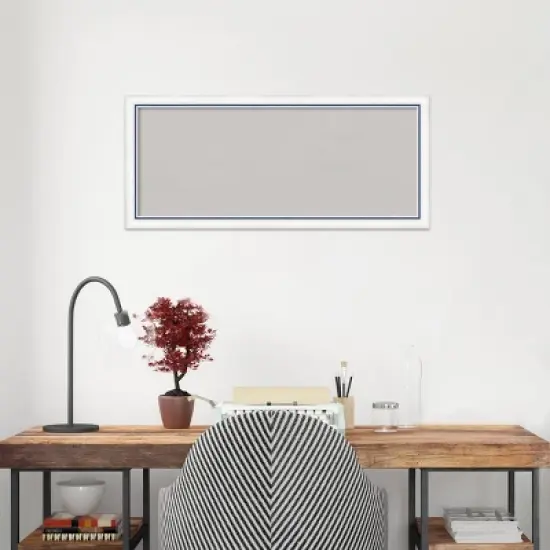 32"x14" Morgan Wood Frame Gray Cork Board White/Blue - Amanti Art image {8}