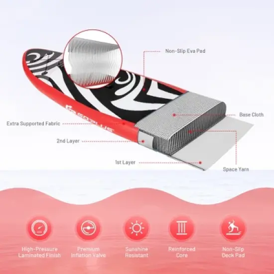 Costway 11' Inflatable Stand Up Paddle Board Surfboard W/Bag Aluminum Paddle Pump Red image {6}