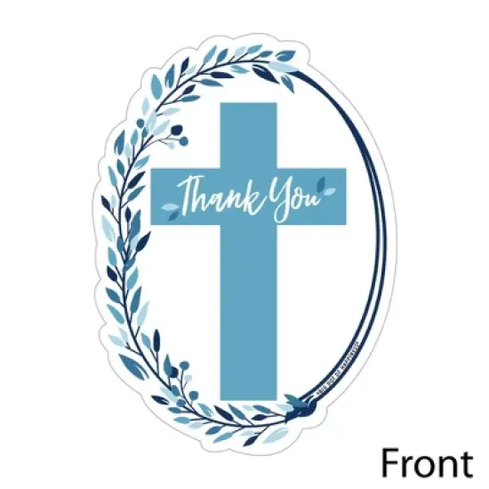 Big Dot of Happiness Blue Elegant Cross - Shaped Thank You Cards - Boy Religious Party Thank You Note Cards with Envelopes - Set of 12 image {2}