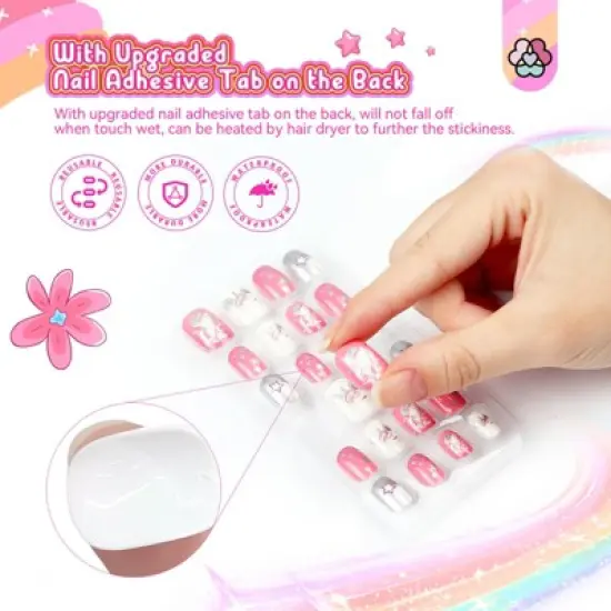 SAVILAND Kids Press On Nails for Girls 8-12 Years, 168PCS Colorful Short Square Fake Nails with Strong Adhesion - Christmas Gift Set. image {3}