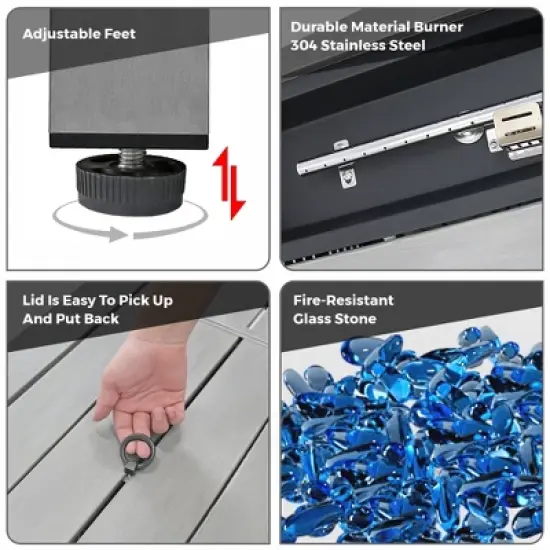 Evita Outdoor Fire Pit Table with 50,000 BTU Output with Propane Tank, Glass Stones-43 x 22 x 25.2 lnch (Gray) image {7}