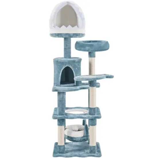 Yaheetech 61inch Multi-Level Ocean-themed Cat Tree, Blue image {6}