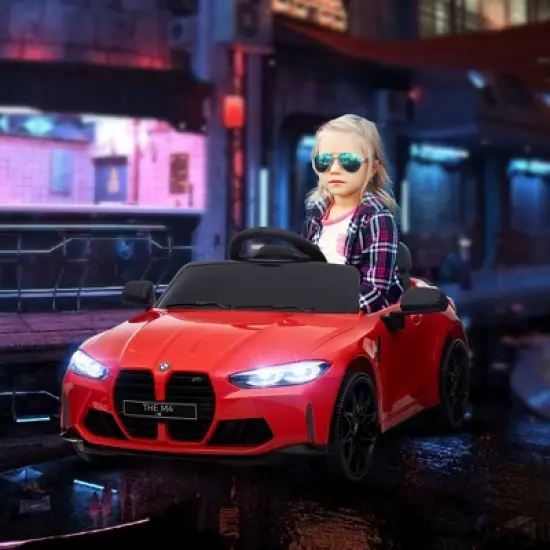 Qaba BMW M4 Licensed Kids Electric Car, 12V Ride on Car with Remote Control, Suspension, Handle Attachment, LED Lights, Music, Soft Start image {1}