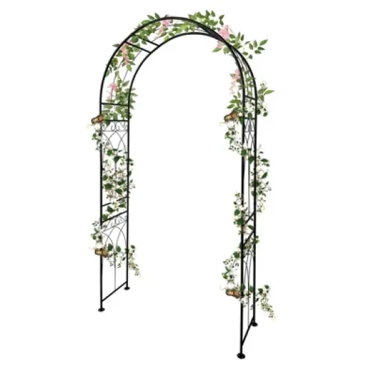 GustoWave Metal Garden Arch Trellis, Garden Arbor for Climbing Plants, Wedding Arch Arbor for Lawn, Party, Backyard, Black image {6}