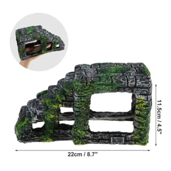 Unique Bargains Resin Tortoise Rock Turtle Basking Platform 8.7"x3.5"x4.5" Gray Green 1 Pcs image {3}