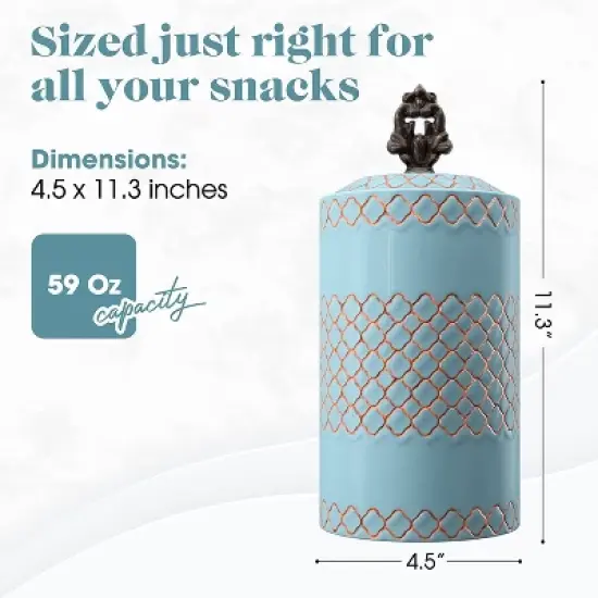 American Atelier 2-Piece Ceramic Canister Jars w/ Engraved Design & Airtight Stainless-Steel Lids For Sugar, Flour, Coffee & More, Blue image {8}