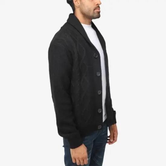 X RAY Men's Shawl Collar Cable Knit Cardigan image {3}