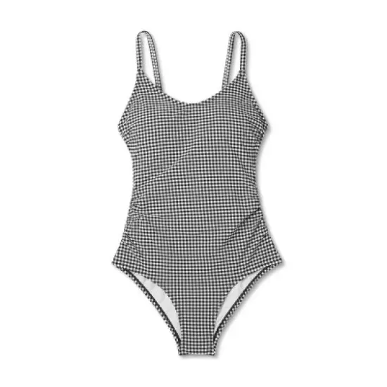 Women's Textured Gingham Ruched Full Coverage One Piece Swimsuit - Kona Sol&trade; Black image {4}