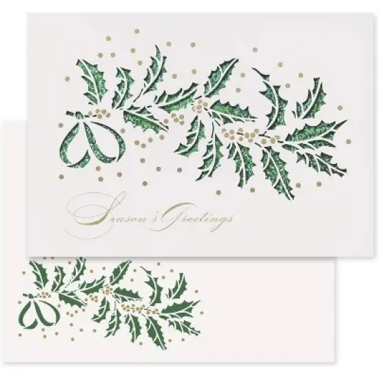 Masterpiece Studios 12-Count Boxed Laser Cut Holiday Cards With Coordinating Envelopes, 5" x 7", Glittering Holly (936900) image {1}