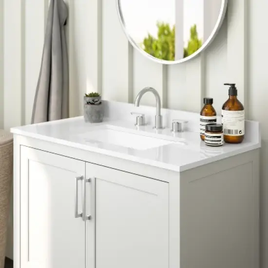 Merrick Lane Bathroom Vanity with Ceramic Sink, Carrara Marble Finish Countertop, Storage Cabinet with Soft Close Doors and Open Shelf image {5}