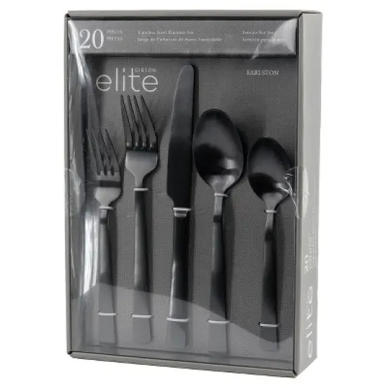 Gibson Elite Earlston 20 Piece Stainless Steel Flatware Set in Black image {8}