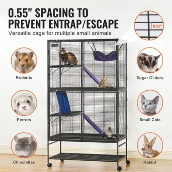 VEVOR 64.6" Rolling Metal Ferret Cage, Large 4-Tier Critter Nation Cage, Small Animal Cage with Ramps & Tray, Easy to Set up for Pet Rats, Hamster image {3}