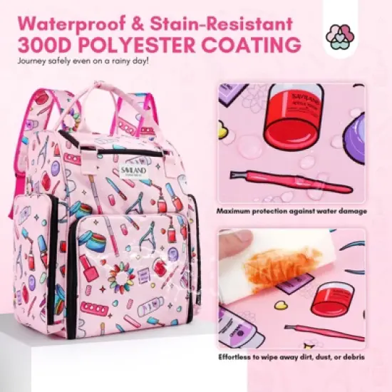 SAVILAND 33L Large Nail Polish Organizer Bag with Light - Holds 80 Bottles & Lamp, Portable Manicure Storage Case, Pink(1 Pack) image {2}