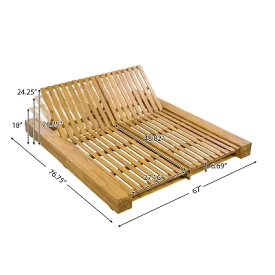 Christopher Knight Home Thira Rustic Outdoor Acacia Wood Double Chaise Lounge with Adjustable Back, No Cushion Included image {2}