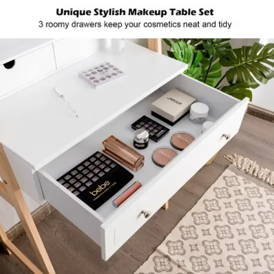 Costway Makeup Vanity Table Dressing table Cushioned Stool Set image {6}