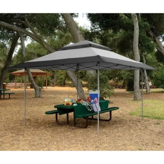 Z-Shade 13 x 13 Foot Adjustable Height Instant Gazebo Outdoor Canopy Patio Shelter Tent with Stakes, Steel Frame, and Storage Carry Bag, Gray image {2}