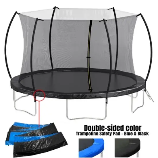 QingMoon 14FT Trampoline With Fence,360-Degree Safety Net,Double-side color pad,Ladder,Curved Fence Pole Built To Last For Kids And Adults image {3}