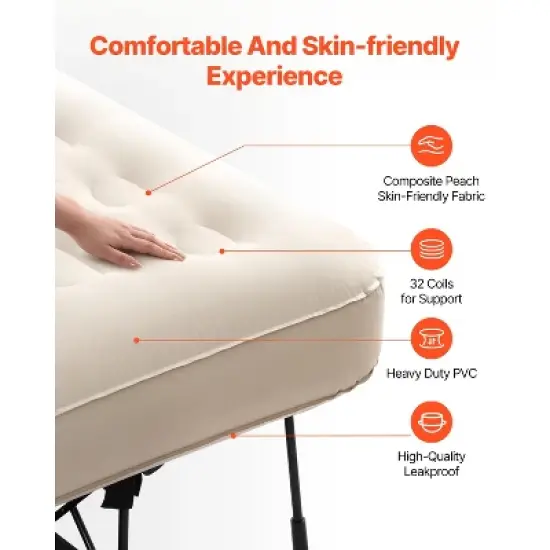 VEVOR Air Mattress with Frame, Inflatable 1 Person Camping Cot with Built-in Pump, Portable Folding Air Beds Supports 300 lbs, Blow Up Anywhere Bed image {3}