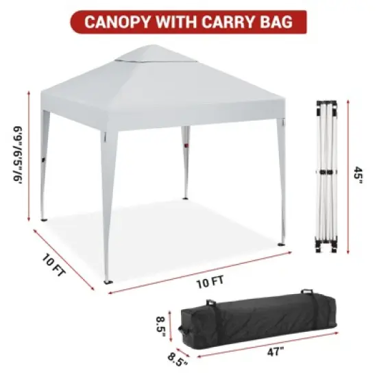 10x10FT Pop Up Canopy Tent,Height Adjustable Sun Shade Shelter with Top Vent,Portable Instant Canopy with Wheeled Carry Bag for Patio,Garden image {5}