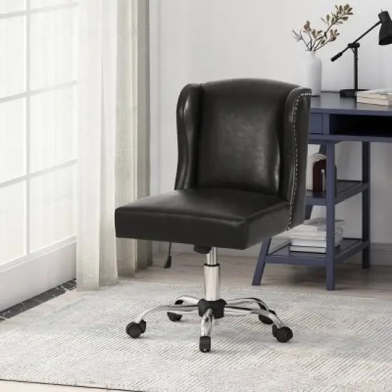 Bergen Contemporary Wingback Swivel Office Chair Midnight Black/Chrome - Christopher Knight Home image {1}